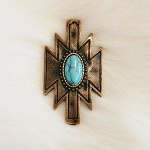 VINtage Southwestern Copper Tone Cabochon Pendant Textured Blue Bead‎ 7735